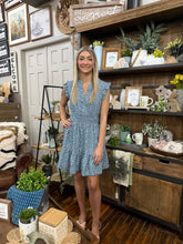 Load image into Gallery viewer, Dusty Teal Smocked Waist Flutter Sleeve Dress
