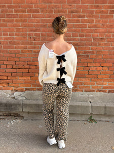 Oatmeal Back Velvet Bow Sweater