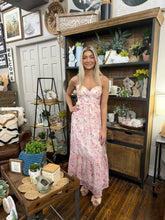 Load image into Gallery viewer, Pink Floral Corset Midi Dress