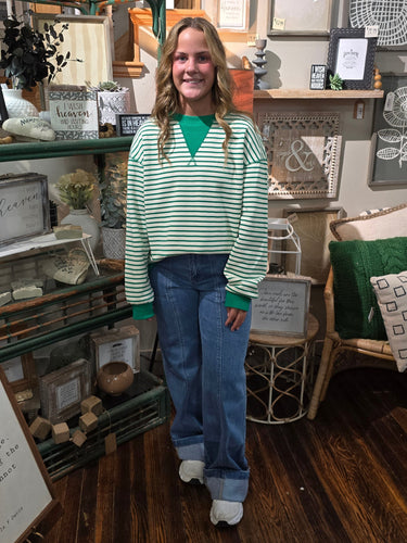 Striped Contrast Trim Long Sleeve Top