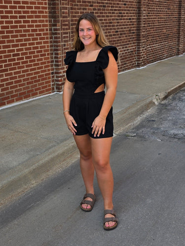 Black Cut Out Waist Romper