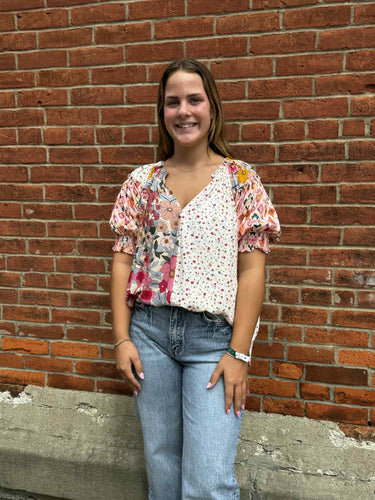 Mix Print Peasant Top