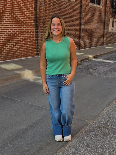 Green Ribbed Tank