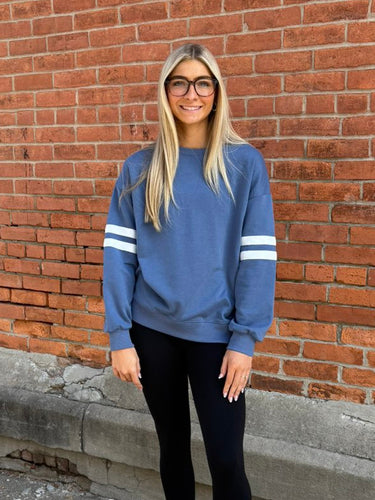 Blue Contrast Striped Drop Shoulder Sweatshirt