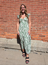 Load image into Gallery viewer, Moss Green Desert Print Ruffle Midi Dress