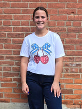 Load image into Gallery viewer, White Cherry Bow Flag Bow Graphic Tee