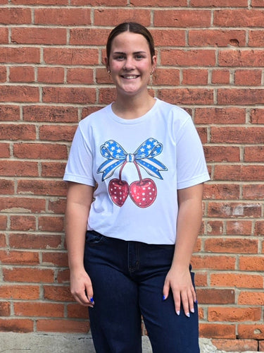 White Cherry Bow Flag Bow Graphic Tee
