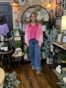 Pink Mineral Washed Color Block Top