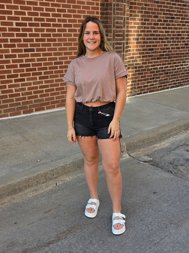 Mocha Crop Shirred Top