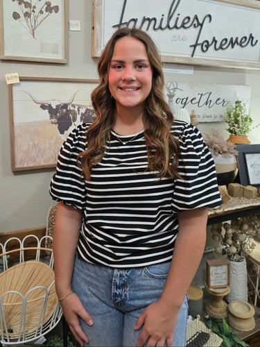 Black Striped Puffed Sleeve Top