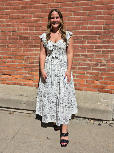 Black Floral Sweetheart Midi Dress