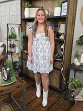 Load image into Gallery viewer, Blue Floral Tie Strap Dress