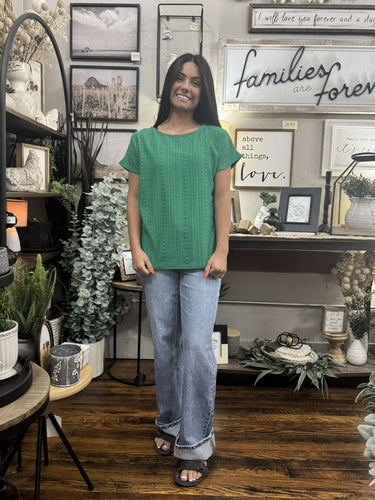 Green Eyelet Boho Top