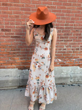 Load image into Gallery viewer, Nude Bloom Tie-Strap Midi Dress