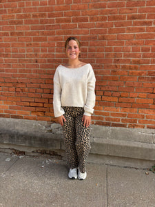 Oatmeal Back Velvet Bow Sweater