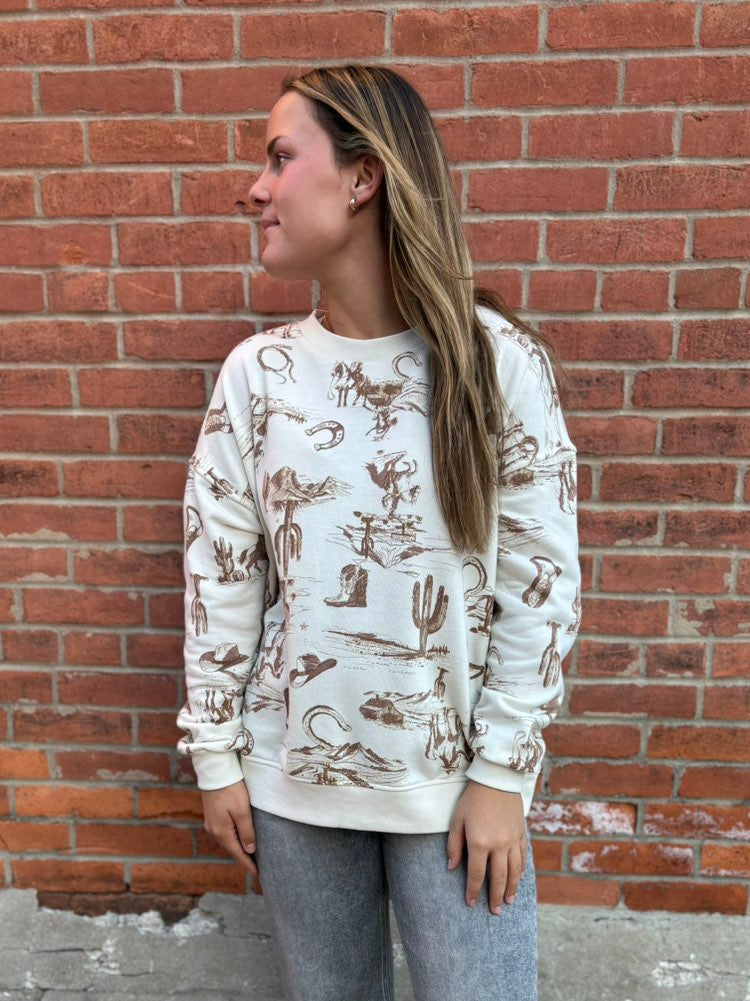 Cream Western Print Top