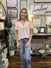 Load image into Gallery viewer, Pink V-Neck Swiss Dot w/Petal Sleeves