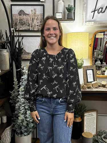 Bow Pattern Long Sleeve Top