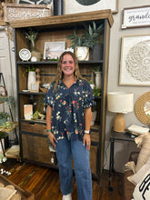 Load image into Gallery viewer, Navy Notch Neck Floral Empire Waist Woven Top