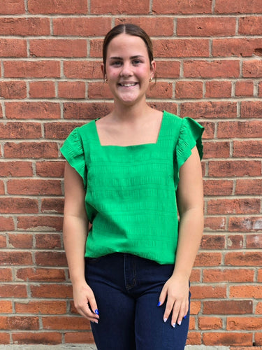 Green Square Collar Ruffle Tank