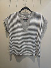 Load image into Gallery viewer, Grey Classic Stripe Split Neck Knit Top