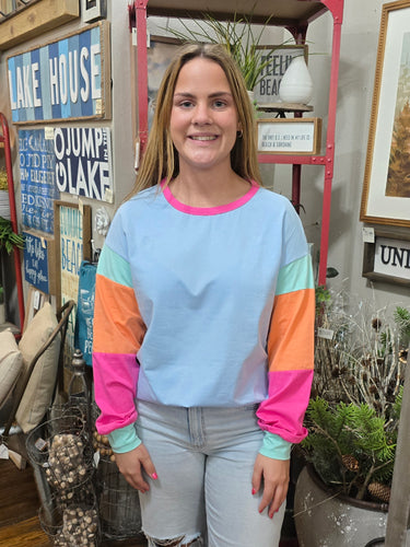 Blue Colorblock Patchwork Top