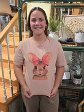Load image into Gallery viewer, Peach Easter Bunny Pink Bow Graphic Tee