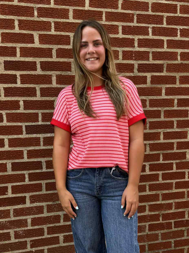 Red Stripe Round Neck Top