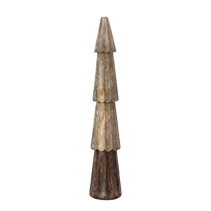 Carved Mango Wood Tree, Natural & Stained Finish