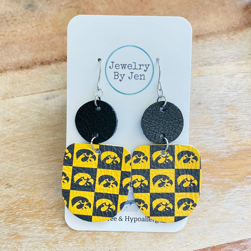 Iowa Hawkeyes Checkerboard Boho Dangle