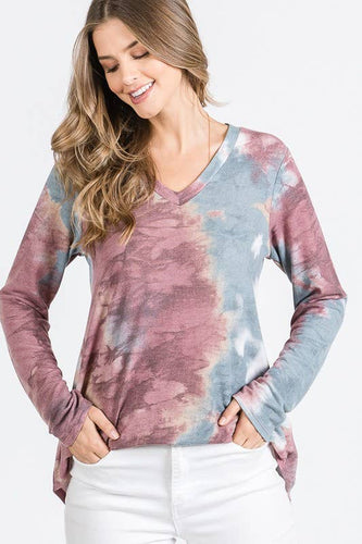 Burgundy & Teal Tie Dye Top