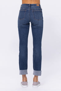 Mid-Rise Double Cuffed Long Boyfriend Jeans