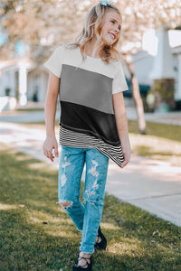 Girls Color Block Waffle Top