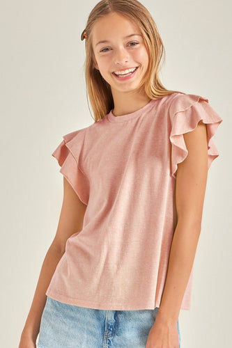 Kids Tiered Flutter Sleeves Knit Top