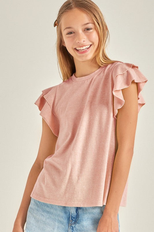 Kids Tiered Flutter Sleeves Knit Top