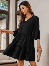 Load image into Gallery viewer, Black Tiered V-Neck Baby Doll Dress