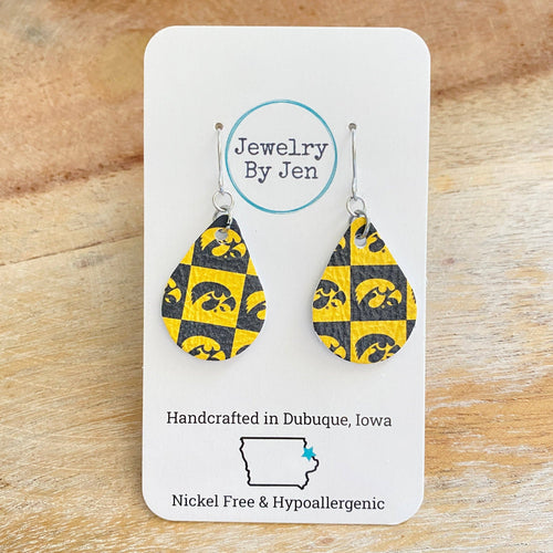 Iowa Hawkeyes Teardrop Leather Earrings