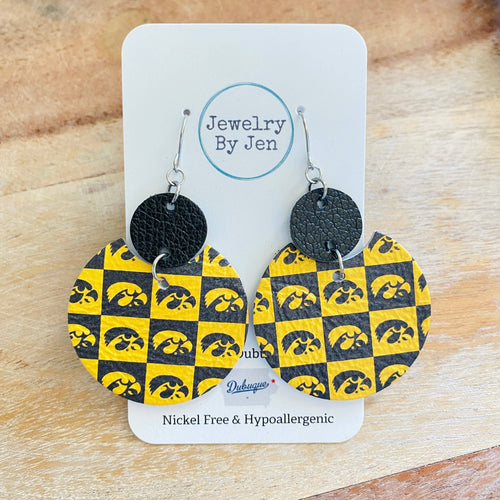 Iowa Hawkeyes Checkerboard Leather Earrings