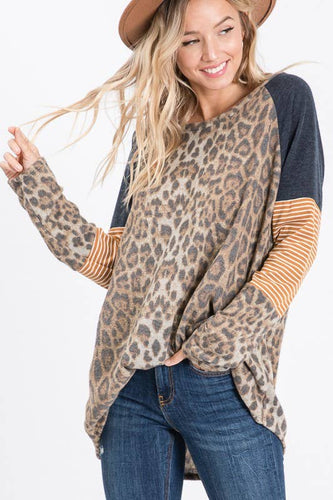 Animal Print Color Block Top