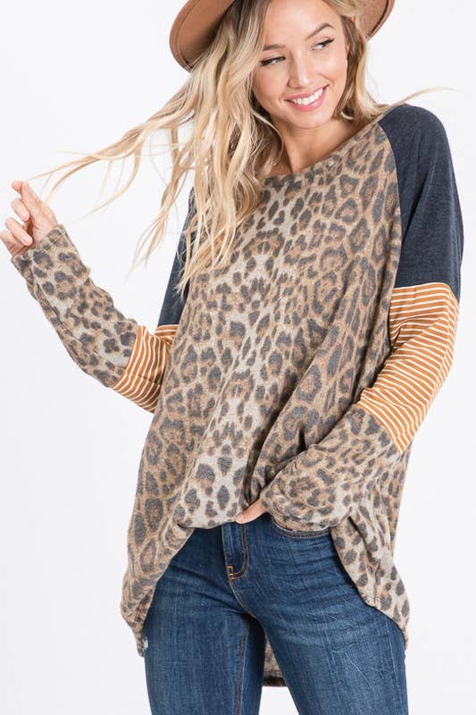 Animal Print Color Block Top