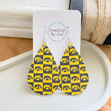 Load image into Gallery viewer, Iowa Hawkeyes Checkerboard Large Teardrop Leather Earrings