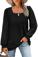 Load image into Gallery viewer, Black Plain Square Neck Long Sleeve Top