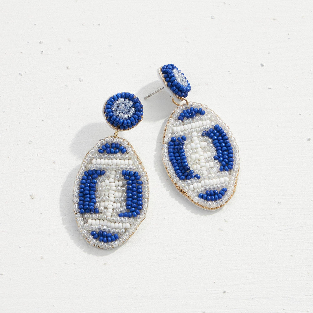 Blue & White Football Bead Earrings