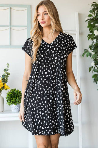 Black V Neck Animal Print Dress