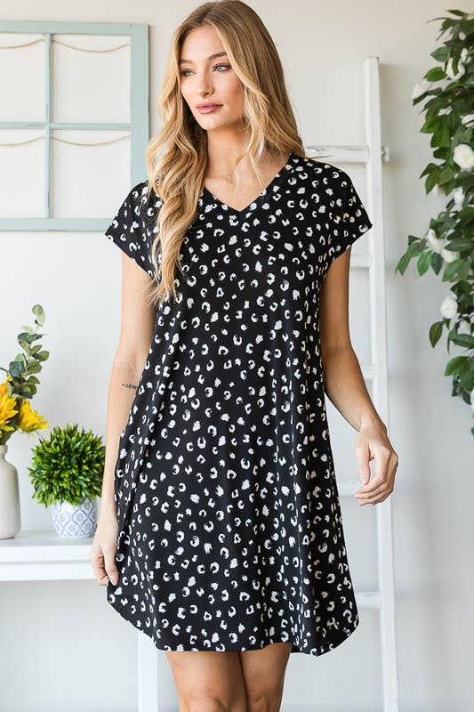 Black V Neck Animal Print Dress