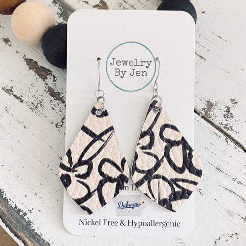 Elegant Teardrop: Cream w/Vintage Black Flowers