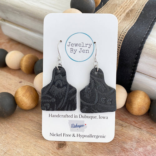 Small Cattle Tag: Black Western Tooled