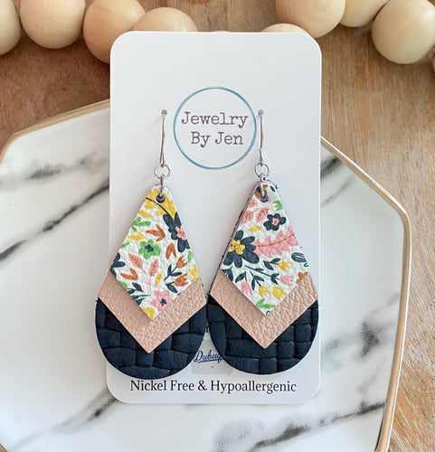 Triple Stacked Teardrop: Gentle Summer, Blush & Navy Weaved
