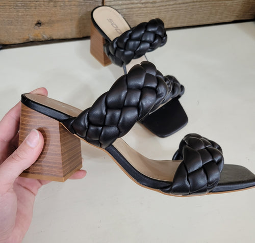 Black Chunky Braided Heel