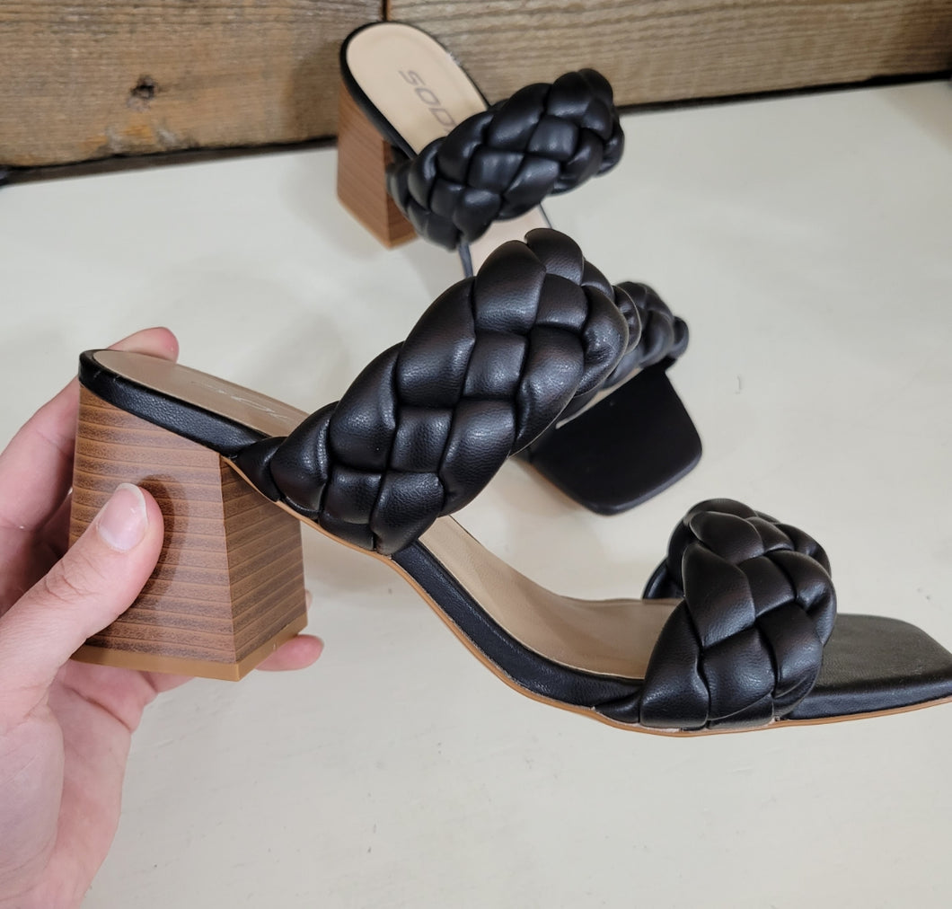 Black Chunky Braided Heel
